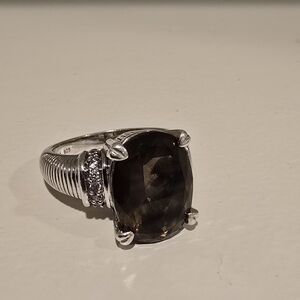 Judith Ripka Silver Ring with Dark Gemstone